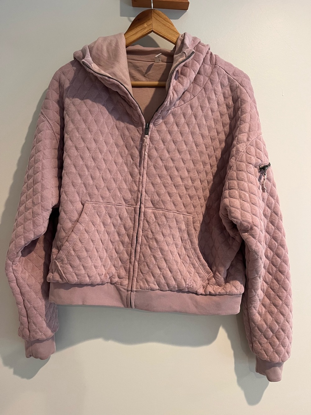 Free People FP Movement Hibernation Quilted Hoodie Medium Pink Full Zip